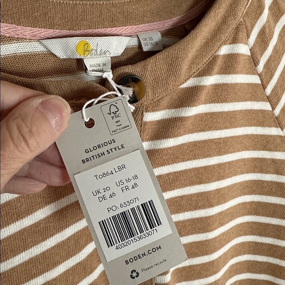 NEW Boden Henley Breton Camel Tan Striped Long Sleeve Shirt Sweatshirt US 16/18 - Picture 3 of 11